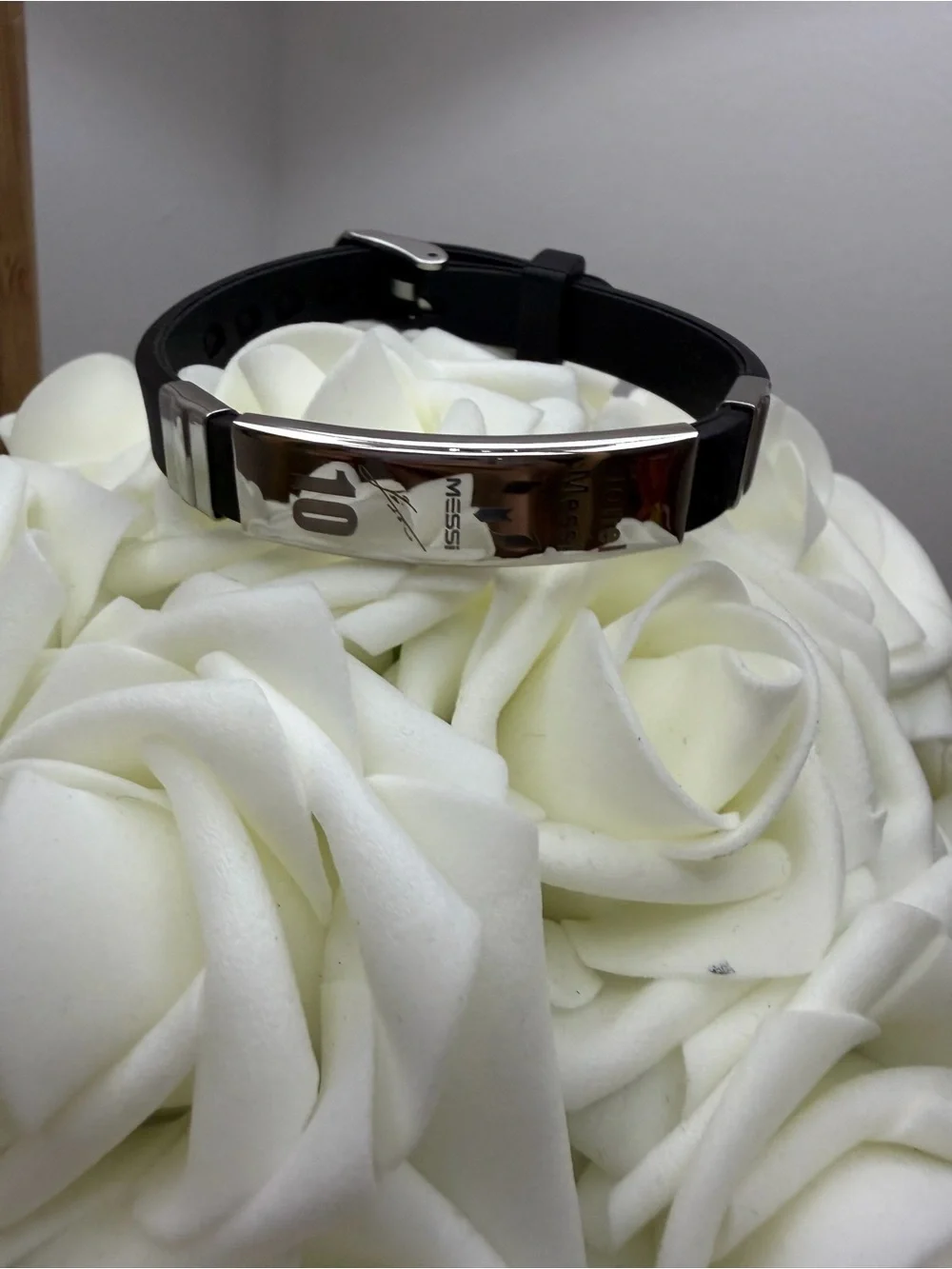 Lionel Messi Engraved Stainless Bracelet - Black & Silver